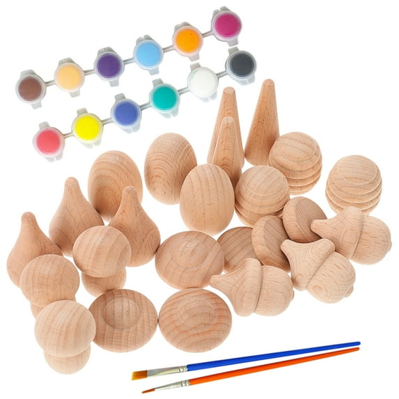 1 Set Wooden Mushroom Decor Blank Mushroom Craft DIY Unfinished Wood Blocks with Acrylic Paints