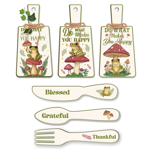 1 Set Wooden Pendant Decoration with Hemp Rope Tableware Shape Frog 280~300x60~140mm 6pcs/set