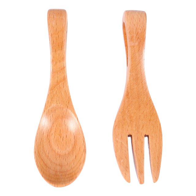 1 Set Wooden Tableware Mini Japanese Style Portable Spoon Fork Flatware