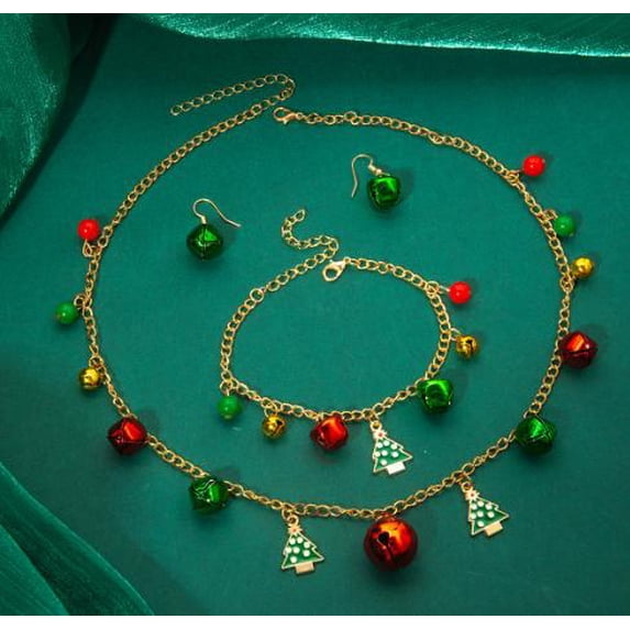 1 Set Xmas Party Jewelry Set Christmas Bell Necklace Bracelet — free download