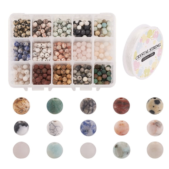 1 Set Yilisi 450Pcs 15 Style DIY Stretch Bracelets Making Kits Including Gemstone Round Beads and Elastic Crystal Thread 6~6.5mm Hole: 1mm 30pcs/style