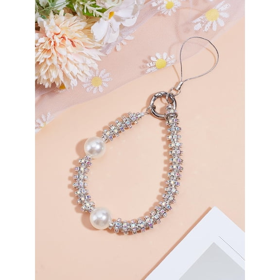1 Set Zinc Alloy Link Chains for Phone Case Decoration with Zinc Alloy Cell Phone Heart Holder Stand Platinum & Silver 258x10mm