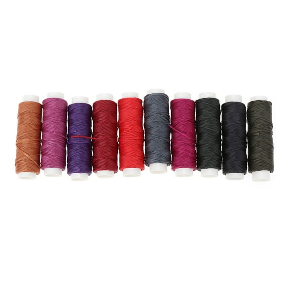 1 Set of 0.8mm Wax Coated Strings Leather Sewing Flat Wax Thread for DIY Craft - No.6 (10 Colors Per Set)