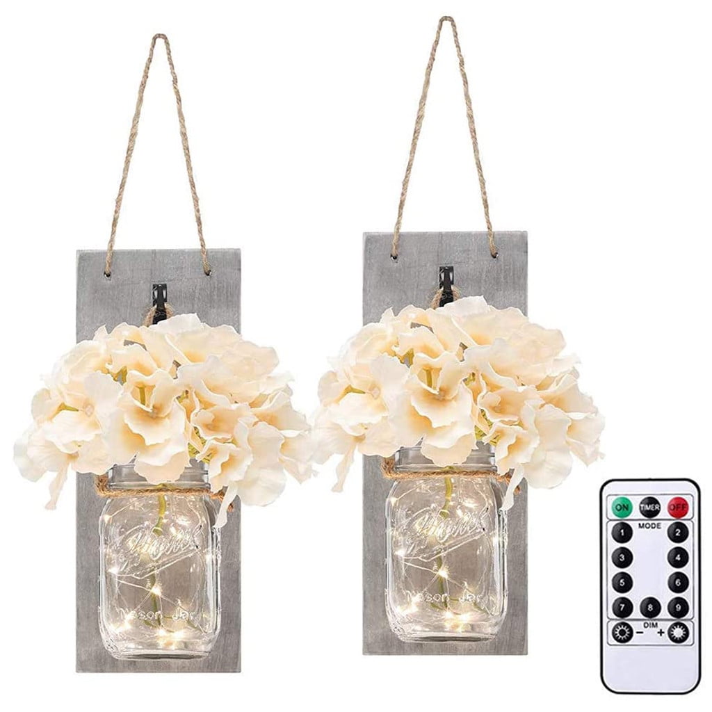 1 Set of 2 Packs Vintage Mason Wall Light with Artificial Flower Wall