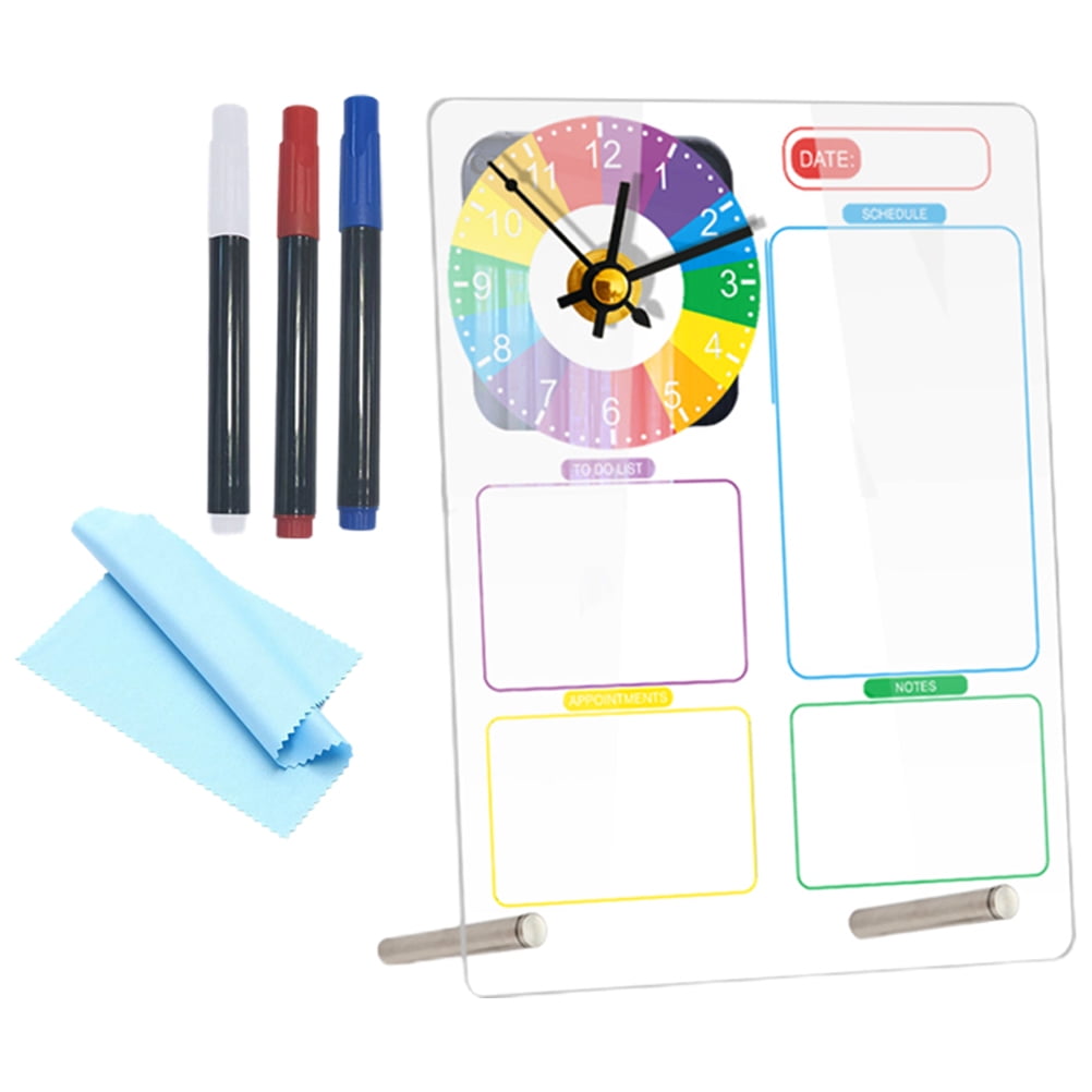 1 Set of Acrylic Memo Writing Board Transparent Memo Board with Clock