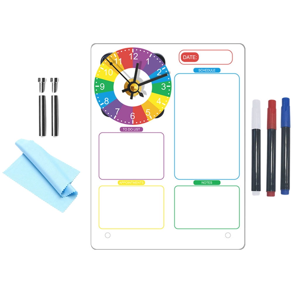 1 Set of Acrylic Whiteboard with Clock for Desk Tabletop Dry Erase