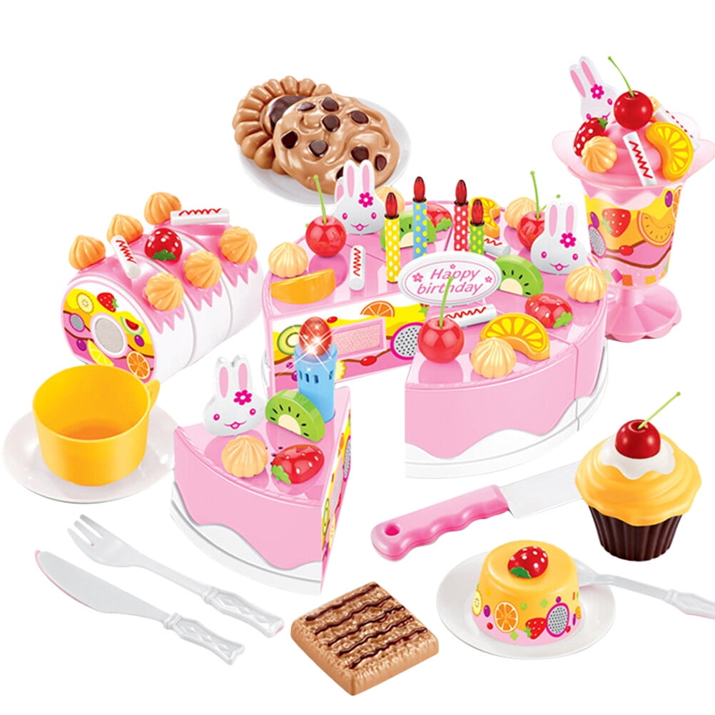 1 Set of Birthday Cake Cutting Toy Fun Pretend Play Food Dessert ...