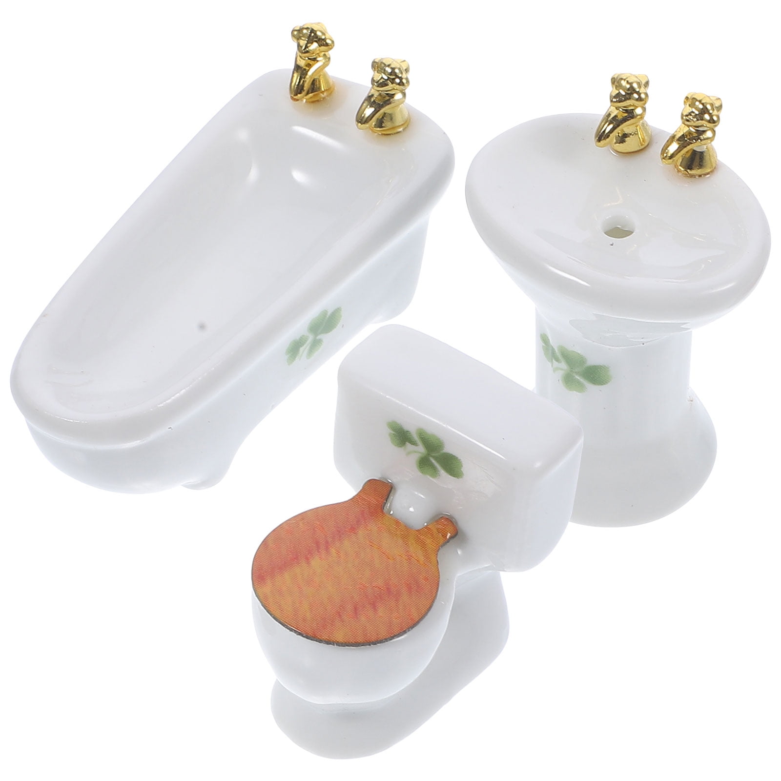 1 Set of Ceramic Fake Bathtub Small Fake Toilet Decorative Bathroom