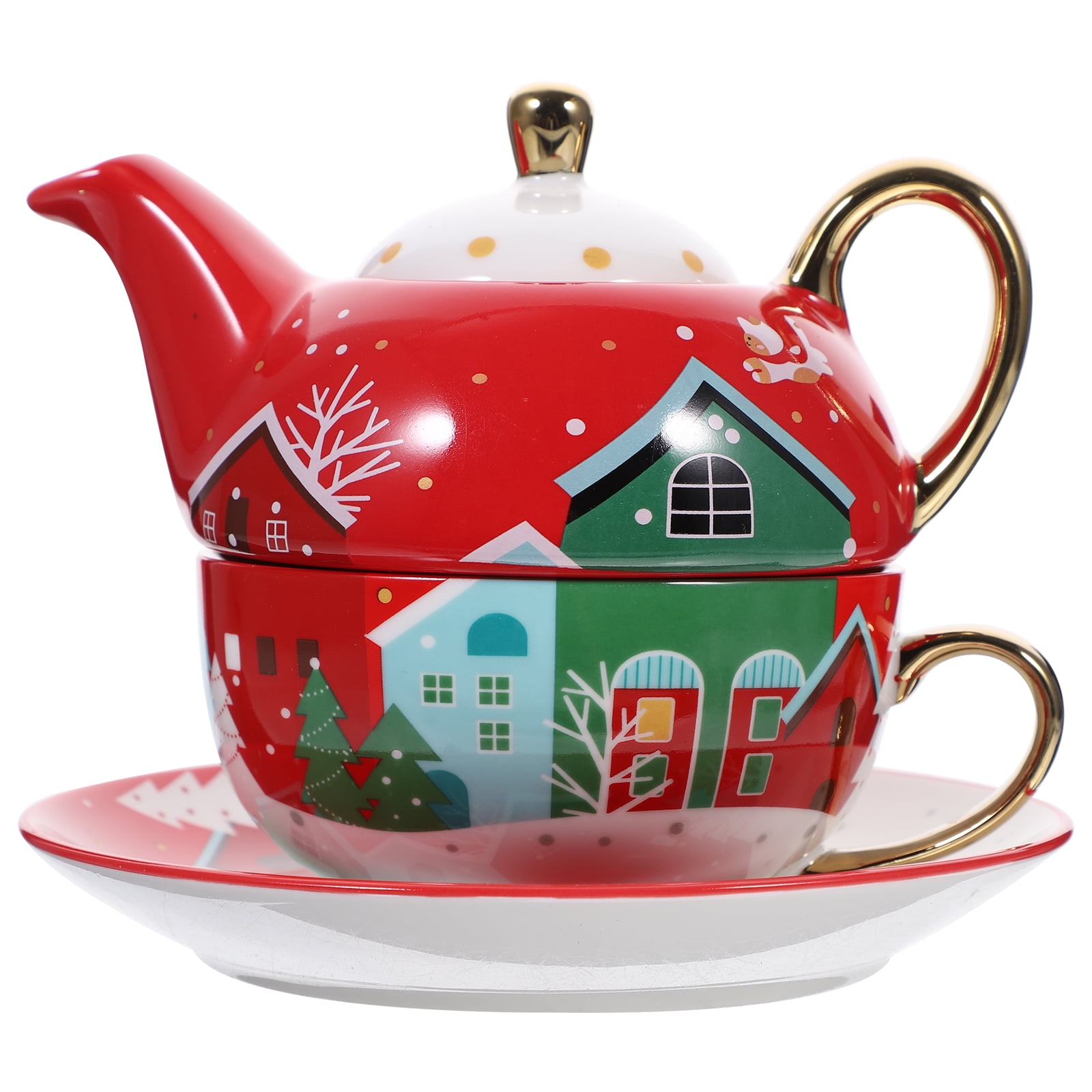1 Set of Ceramic Teapot Cup and Saucer Christmas Gift Cup Christmas