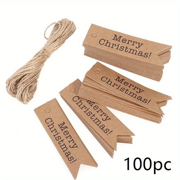 1 Set of Christmas Kraft Paper Tags with Fishtail Flags - DIY Baking Gift Packaging Tags with Rope