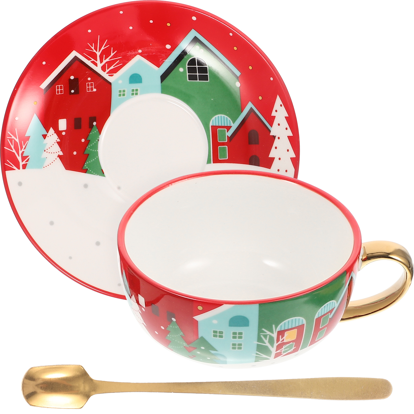 1 Set of Christmas Teacup and Saucer Ceramic Coffee Cup Christmas Gift