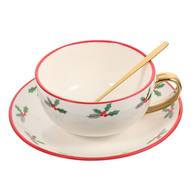 1 Set of Christmas Teacup and Saucer Ceramic Coffee Cup Christmas Gift
