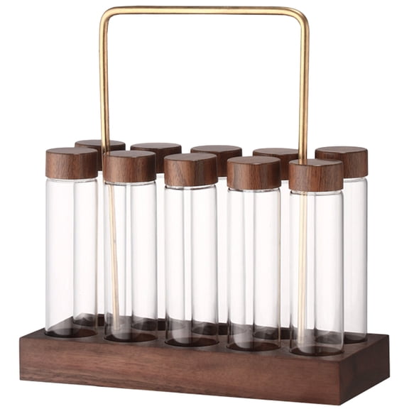 NIAIZEK Glass Coffee Bean Storage Jars with Wood and Brass Stand, Compact Design for Daily Use, 1 Set