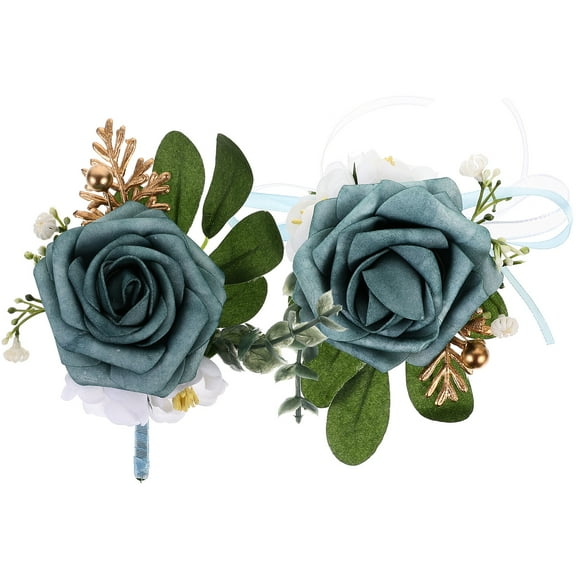 1 Set of Corsage and Boutonniere Set Artificial Flower Wrist Corsage Wristlet Bride Groom Fake Flower Boutonniere