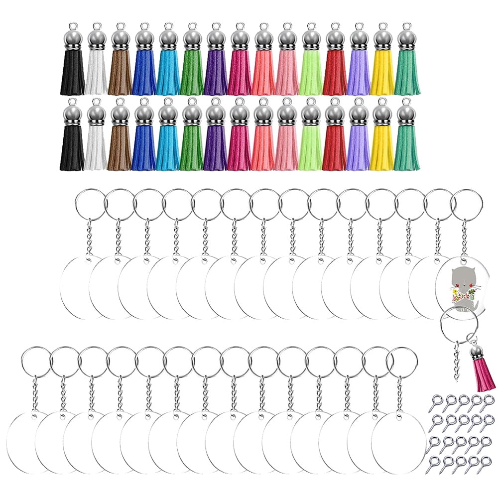 1 Set of DIY Keychain Set with Tassels DIY Acrylic Round Plate for Key ...