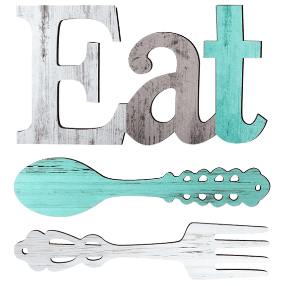 1 Set of Eat Sign, Fork and Spoon Wall Decor, Rustic Wood Decoration, Cute Eat Letters for Kitchen and Home, Decorative Hanging Wooden Letters