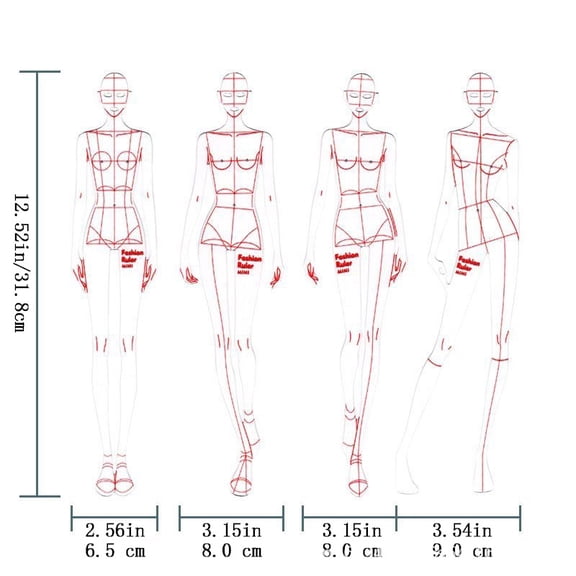 1 Set of Fashion Ruler Fashion Line Drawing Body Dynamic Template for Clothing Design, Humanoid Design Template Set, Sewing Additions