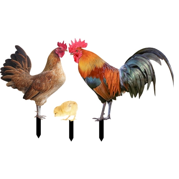 MERRYHAPY Acrylic Rooster and Hen Garden Stakes Set - Outdoor Yard Decor Chicken Figurines for Lawn and Patio Decoration