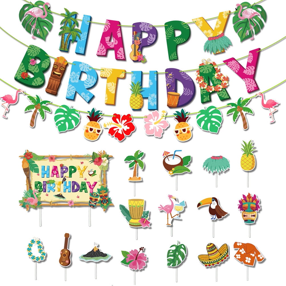 1 Set of Hawaii Luau Birthday Party Decoration Happy Birthday Banners ...