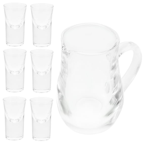 NIAIZEK Elegant Shape Glass Drinking Set with 1 Decanter and 6 Cups for Home Bar and Beverage Serving