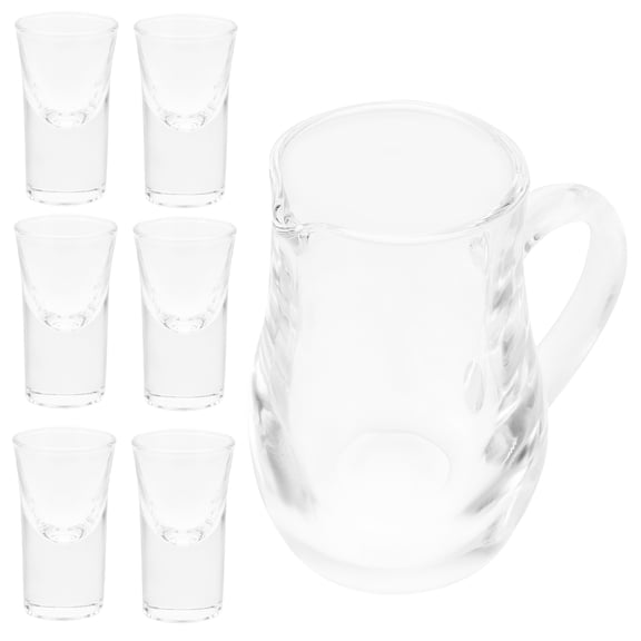NIAIZEK Elegant Shape Glass Drinking Set with 1 Decanter and 6 Cups for Home Bar and Beverage Serving