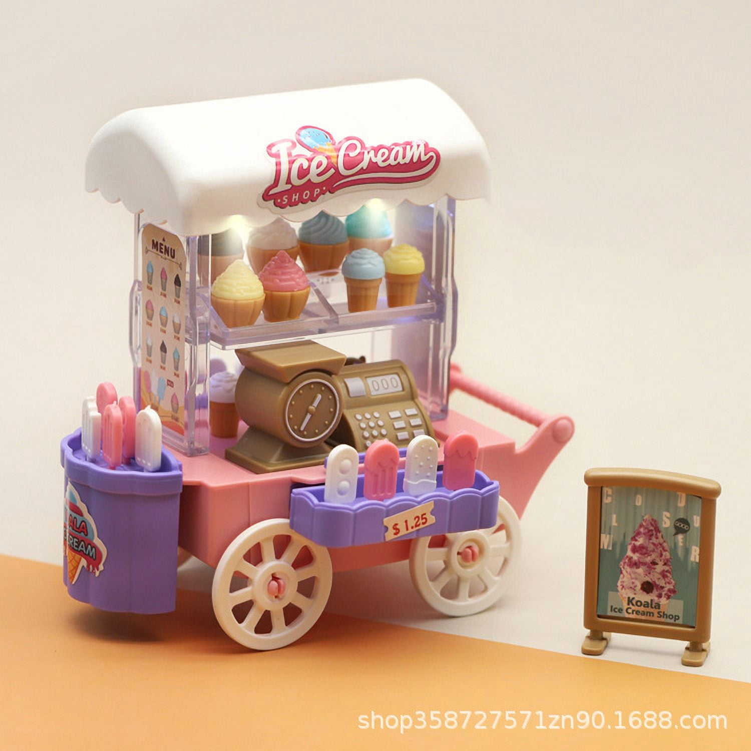 1 Set of Ice Cream Cart Kids Pretend Play Realistic Ice Cream Cart Toy