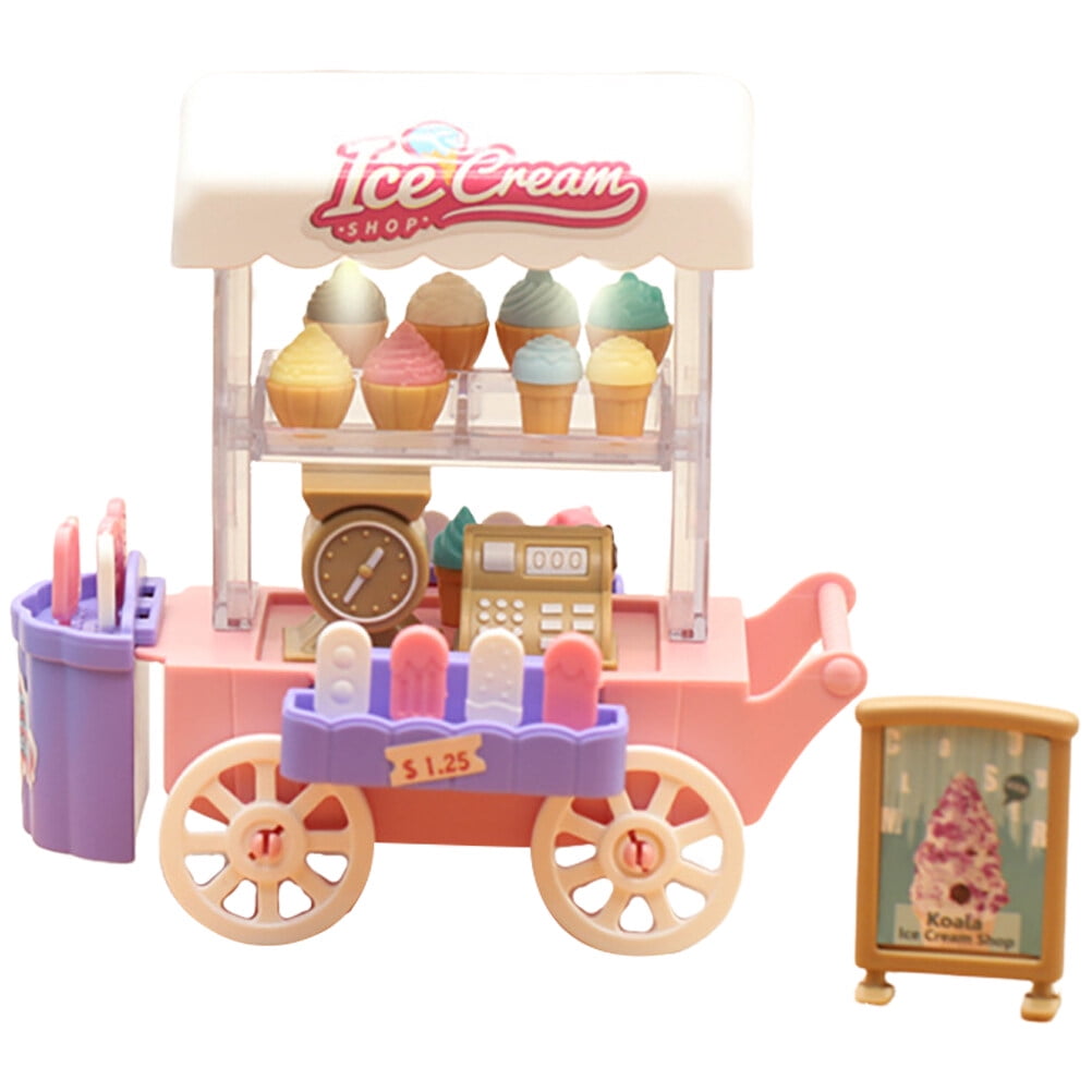 1 Set of Ice Cream Cart Kids Pretend Play Realistic Ice Cream Cart Toy
