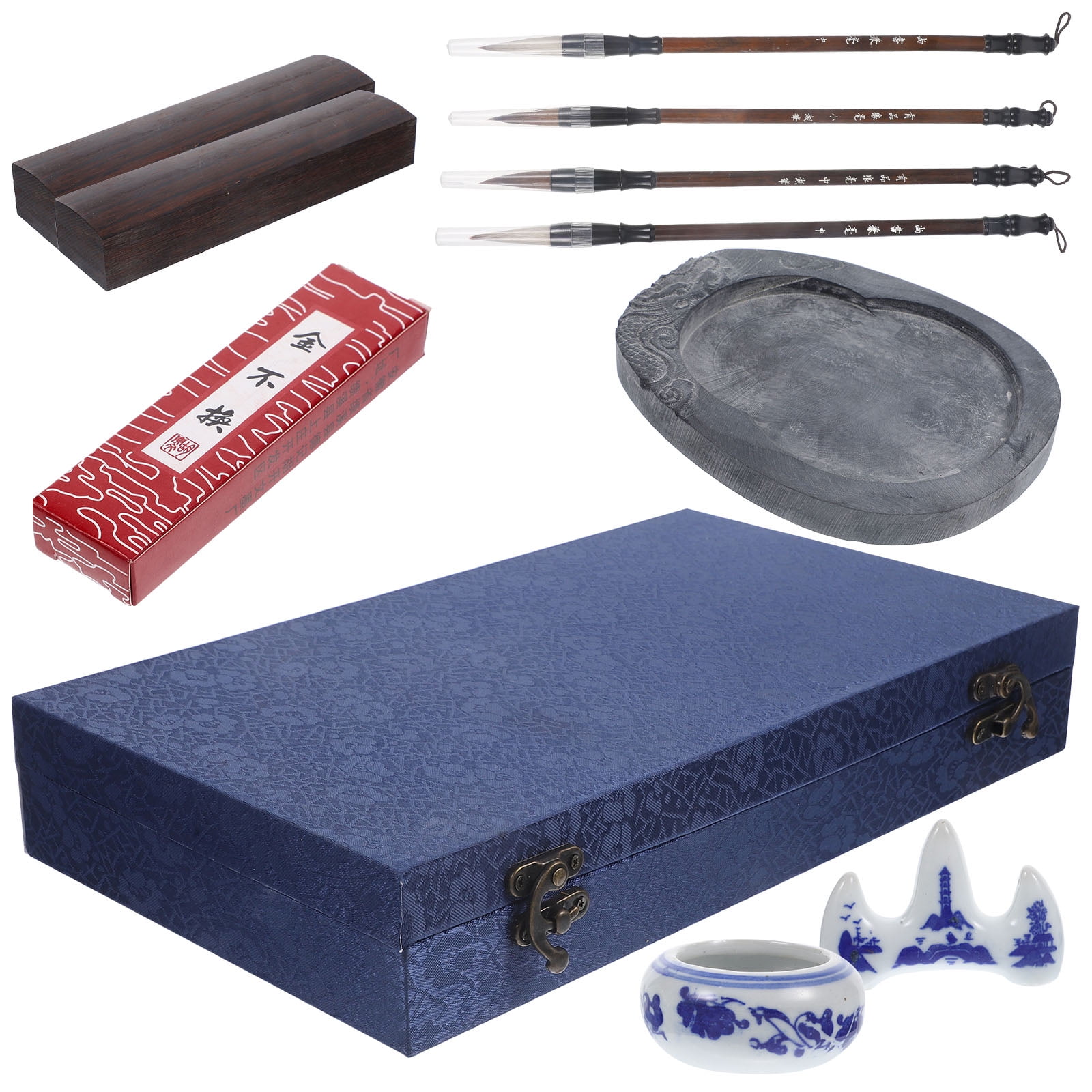 1 Set of Ink Brush Calligraphy Kit with Writing Brush Ink Stick and Stone for Student Practice