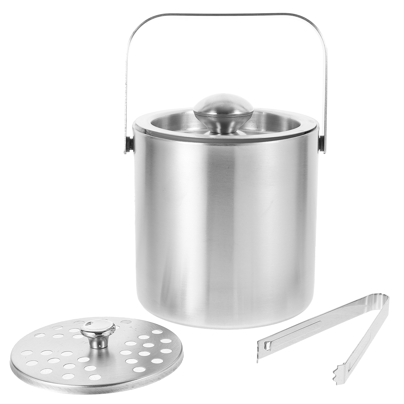 1 Set of Insulated Stainless Steel Bucket with Tong Ice Storage Pail Party Handle Beer Bucket