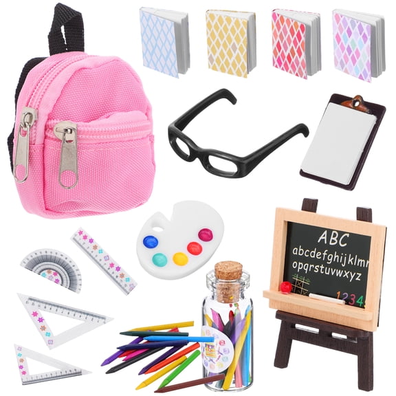 1 Set of Cute Miniature School Bag with Simulated Books and Learning Tools for Kids Pretend Play and Educational Fun
