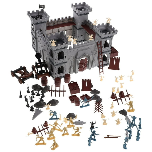 1 Set of Medieval Castle Knight Toy Soldier Army Figures Toy DIY Assembled Castle Model Pirate Game Set