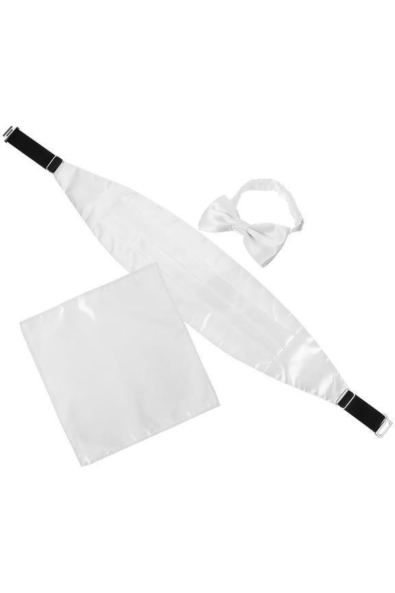 Cummerbund and Bow Tie Set White Satin Men's Party Wedding Decoration
