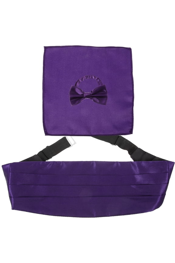 Men's Fashion Cummerbund Bow Tie and Handkerchief Set for Weddings, Parties, Proms, Formal Events, and Special Occasions
