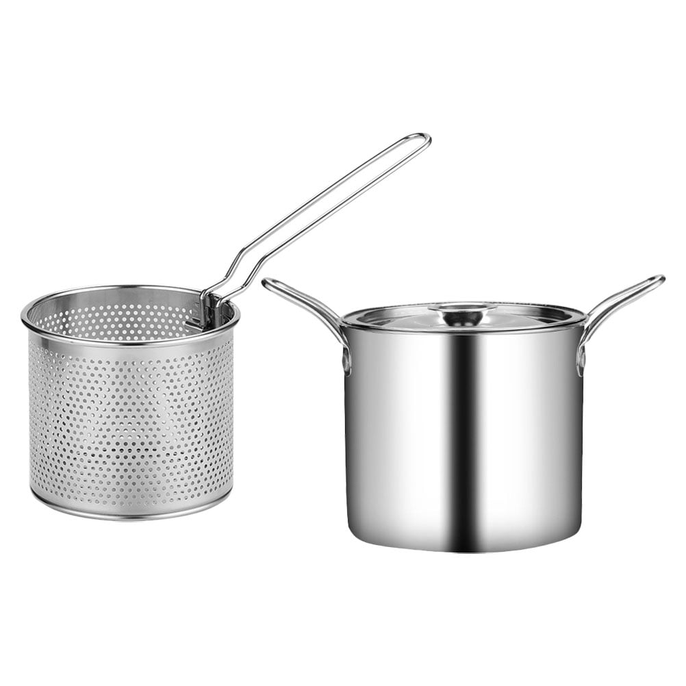1 Set of Mini Deep Fryer Pot Stainless Steel Frying Pot with Basket