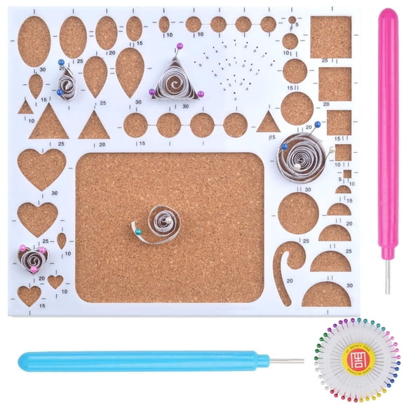 1 Set of Paper Quilling Template Board Quilling Mould with 2pcs Quilling Slotted Tools and 40pcs Pearl Head Pins for DIY Paper Craft