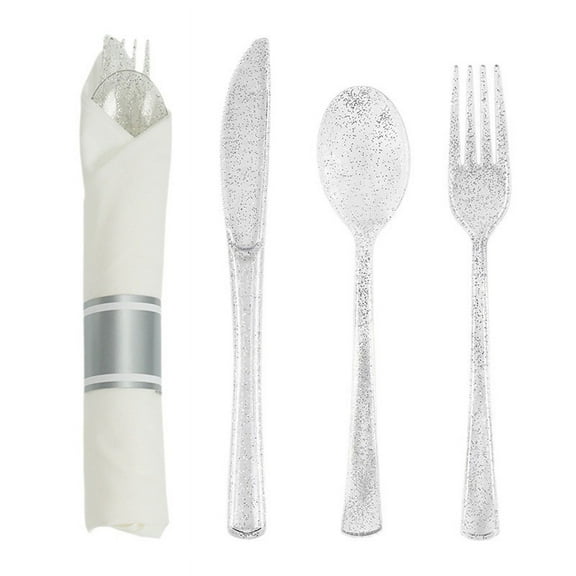 HOMEMAXS 1 Set of Party Cutlery Set Forks Spoon Napkin Serving Kit Plastic Tableware