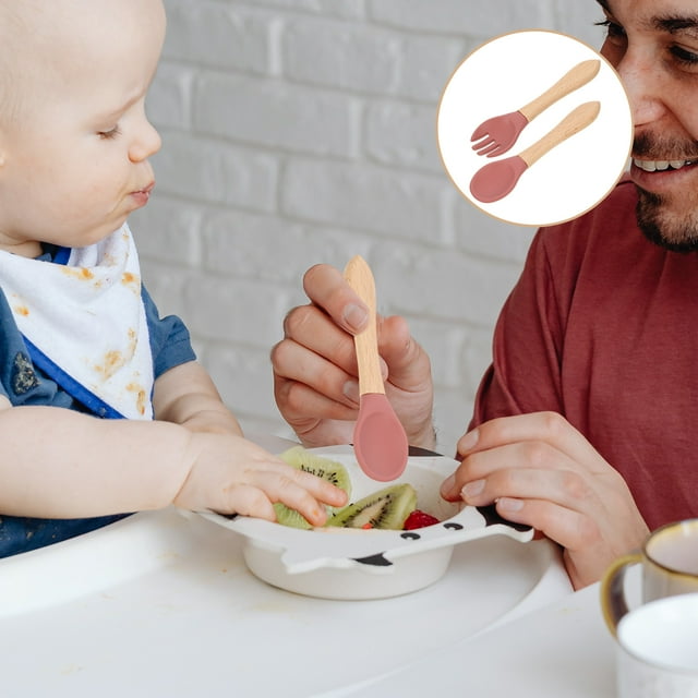 PENIKOKO Dark Red Silicone Toddler Utensil 1 Set 5.5X1.6In For Toddlers Ergonomic Handle