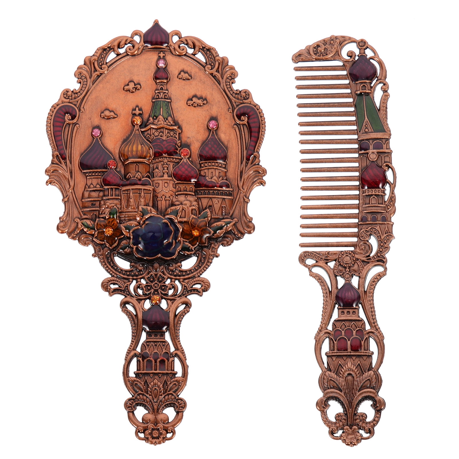 1 Set of Retro Handheld Mirrors Embossed Design Comb Woman Comb and