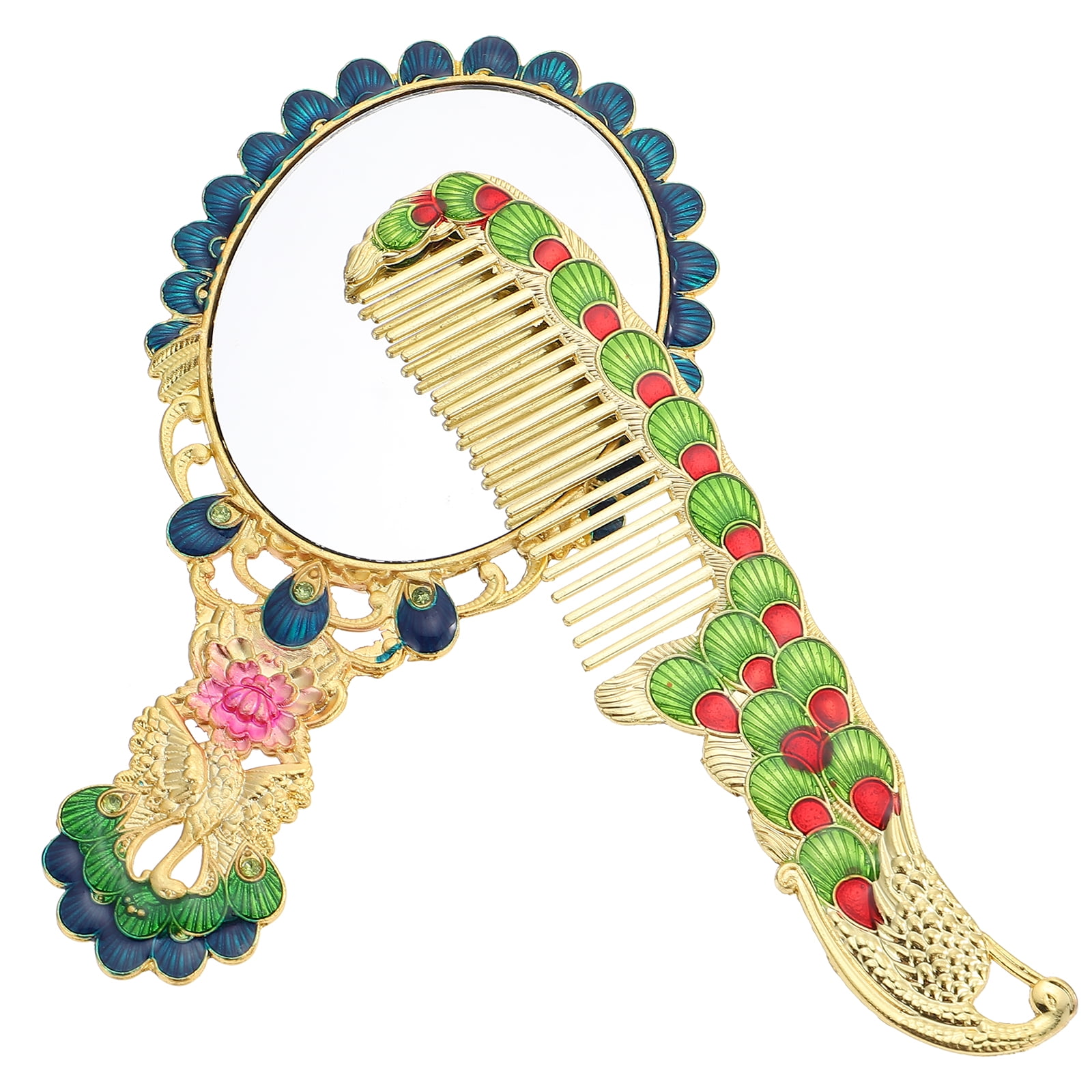 1 Set of Retro Handheld Mirrors Peacocks Pattern Comb Woman Comb and