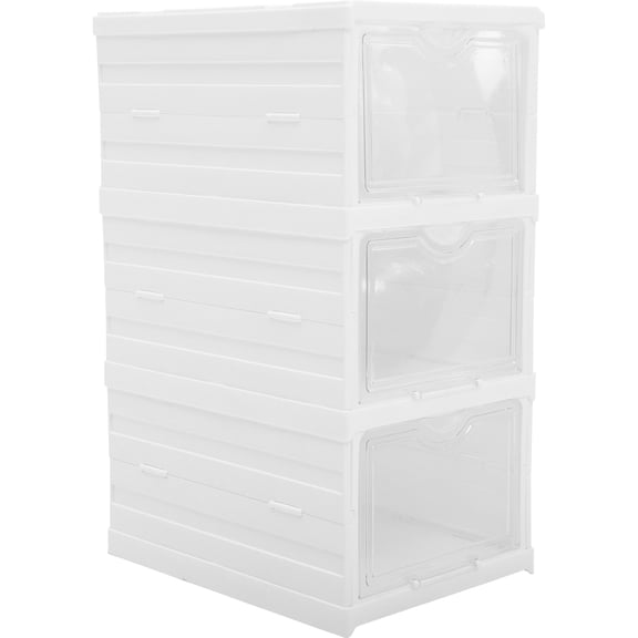 HEMOTON 1 Set Shoe Organizer Storage Boxes For Closet Plastic Clear Stackable Sneaker Containers Bins With Lids Drawer Type Shoe Case 3-Layer High Heels Boxes