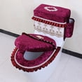 thumbnail image 1 of 1 Set of Toilet Seat Covers Flannel Toilet Tank Cover: Plush Toilet Lid Cover with Side Pockets, 1 of 6
