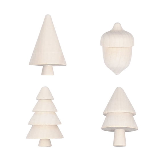 1 Set of Unfinished Wood Xmas Tree Decors Painting Christmas Tree Acorns Crafts Set Handcraft Crafts