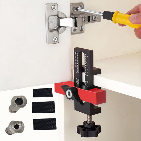 1 Set upgraded 2-in-1 Cabinet Door Installation Jig, Installation Tool for Frameless or Face Frame Cabinet Doors, Adjustable Aluminium Alloy Hardware Jig for Wall and Base Cabinets