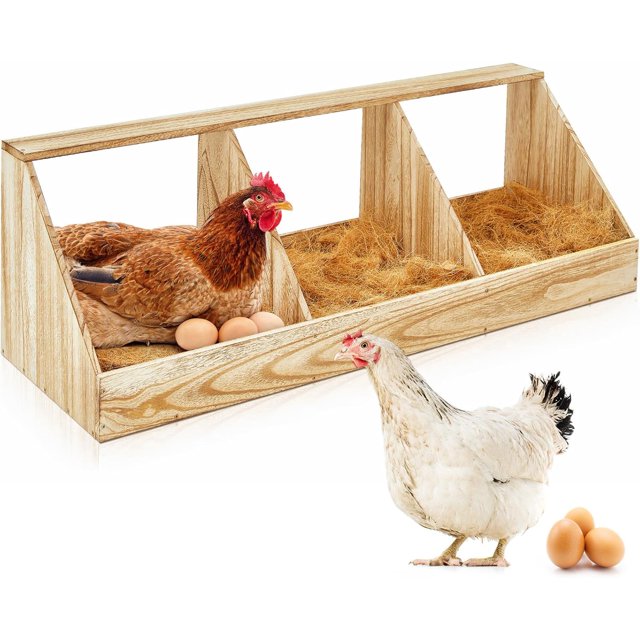1 Sets Chicken Nesting Boxes, 3 Compartment Wood Chicken Laying Boxes