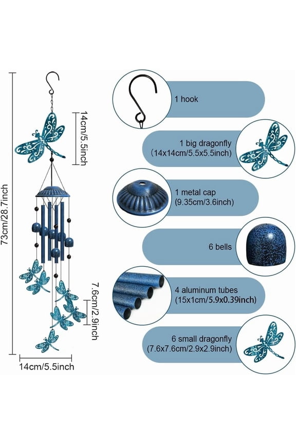 1 Sets Dragonfly Wind Chimes Outdoors Wind Chime Sympathy Memorial Windchime Iron Windchime Memorial Presents Hanging Windbell for Patio Backyard Home Garden Pendant Decoration - 28.7 Inch