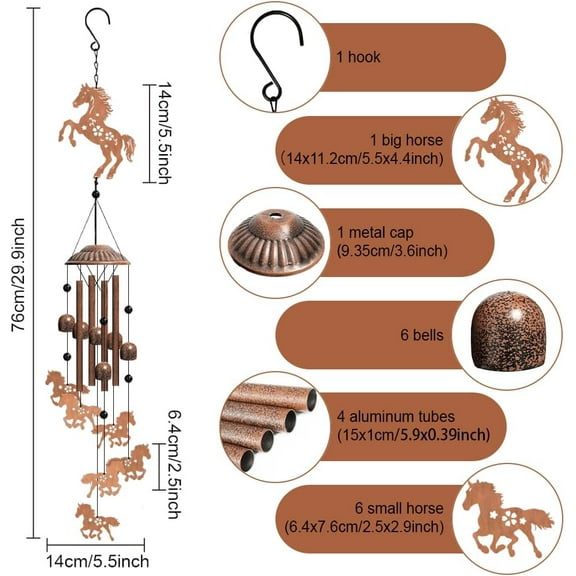 1 Sets Horse Wind Chimes Outdoors Wind Chime Sympathy Memorial Windchime Iron Windchime Memorial Presents Hanging Windbell for Patio Backyard Home Garden Pendant Decoration - 30 Inch
