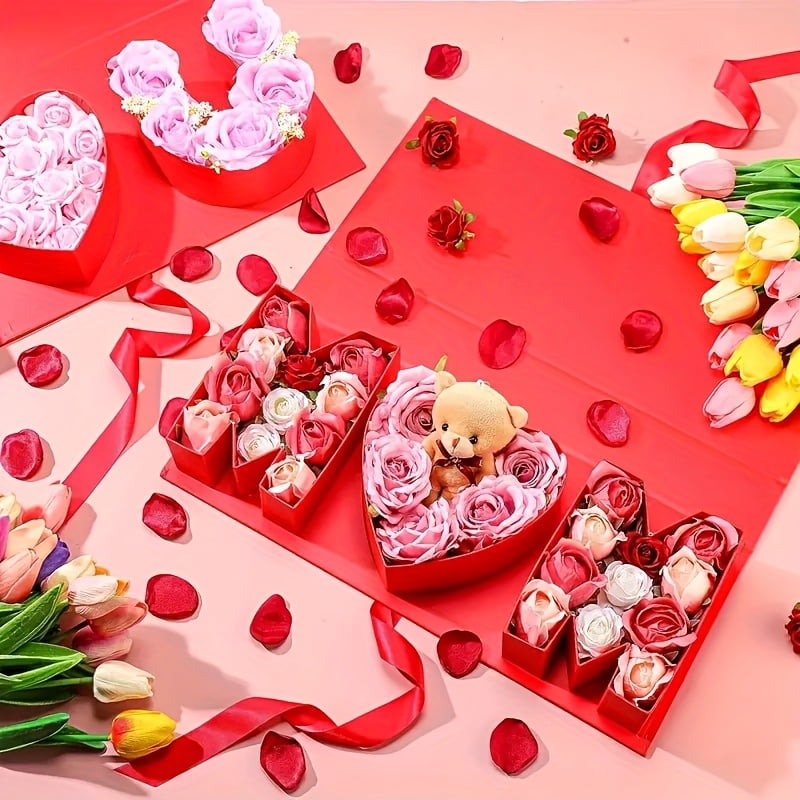1 Sets Mother's Day Mom Flower Gift Box Red/Black/Pink with 18'' x 7.7'' x 2.7'' Empty MOM Letter Shaped Box Gift Bags Greeting Cards for Mother's Day Birthday Flower and Arrangements