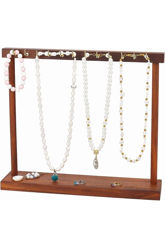 1 Sets Walnut Wood Necklace Display Stand with 12 Hooks Wooden Necklace Holder Wood Jewelry Hanger Display Jewelry Organizer Rack for Bracelets Necklaces Earrings Hanging for DIY