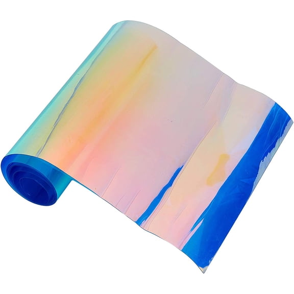 1 Sheet 40"x8"PVC Holographic Sheet Transparent Iridescent Opal Roll Vinyl Rainbow Glossy Clear Film Mirrored Foil Laser Fabric for Craft Cutters Shoes Bag Sewing Patchwork Window(Blue)