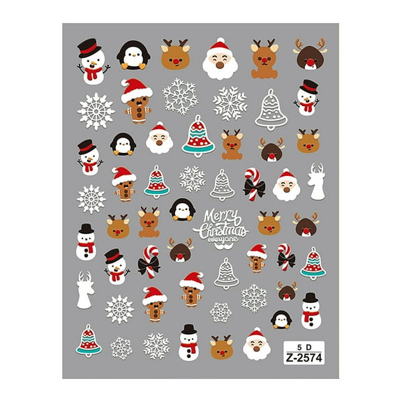 1 Sheet 5D Embossed Christmas Glittering Nails Art Stickers Adhesive Snowflake Designs Winter Holiday Nails Art